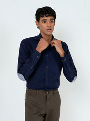 Navy Blue Button Down Shirt With Elbow Patch
