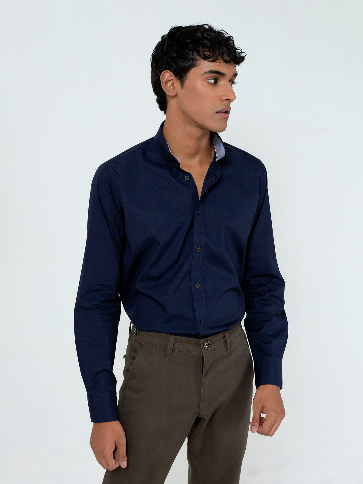 Navy Blue Button Down Shirt With Elbow Patch
