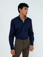 Navy Blue Button Down Shirt With Elbow Patch