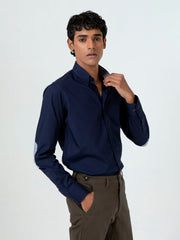 Navy Blue Button Down Shirt With Elbow Patch
