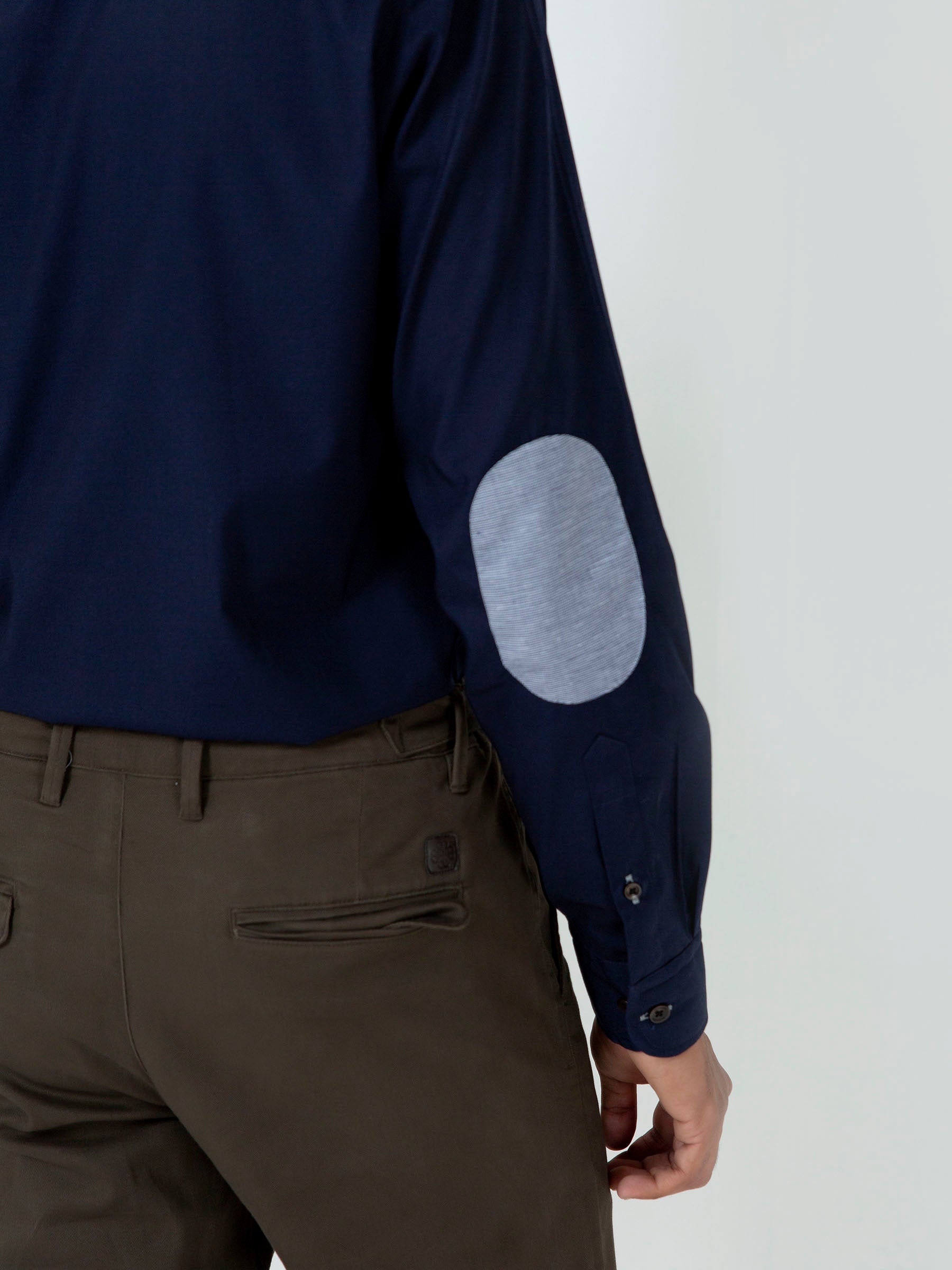 Navy Blue Button Down Shirt With Elbow Patch