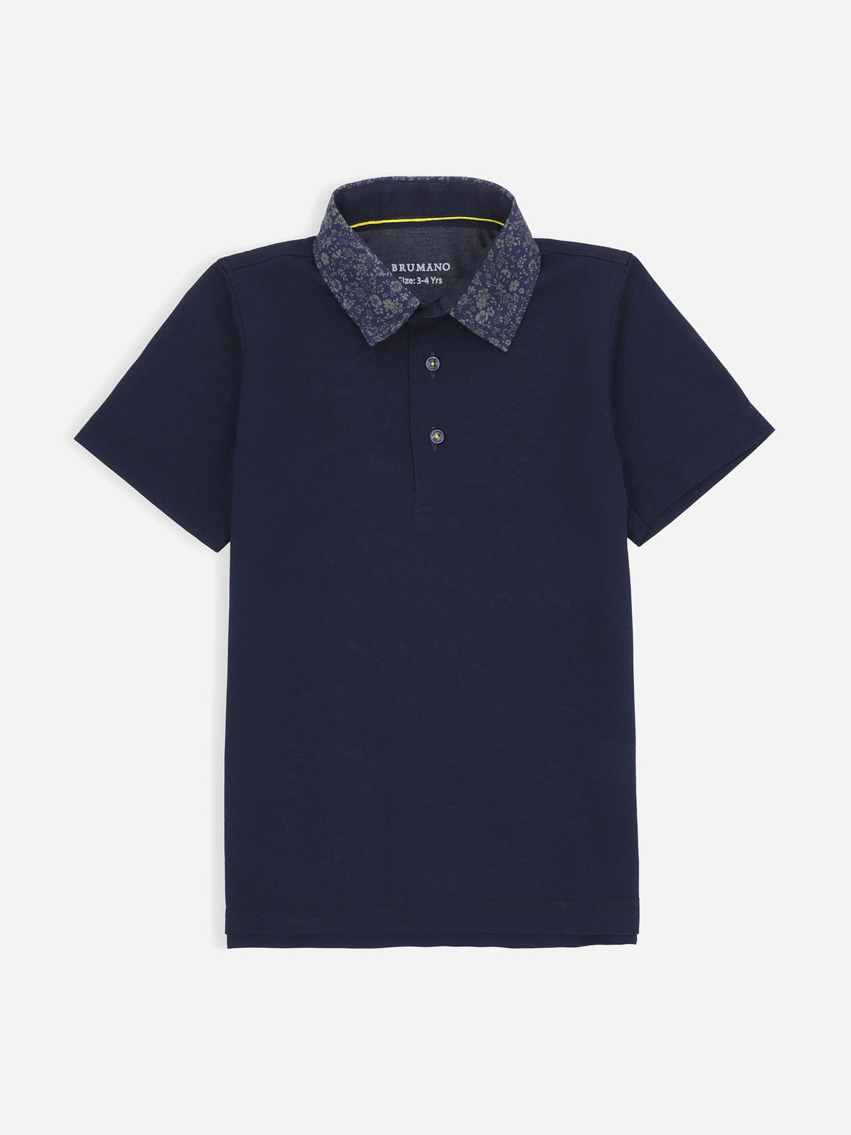 Navy Blue Casual Polo Shirt With Printed Floral Collar
