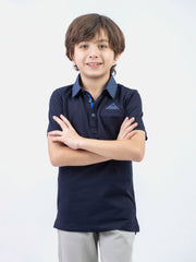 Navy Blue Casual Polo With Printed Collar