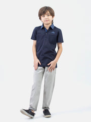 Navy Blue Casual Polo With Printed Collar