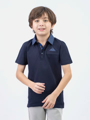 Navy Blue Casual Polo With Printed Collar