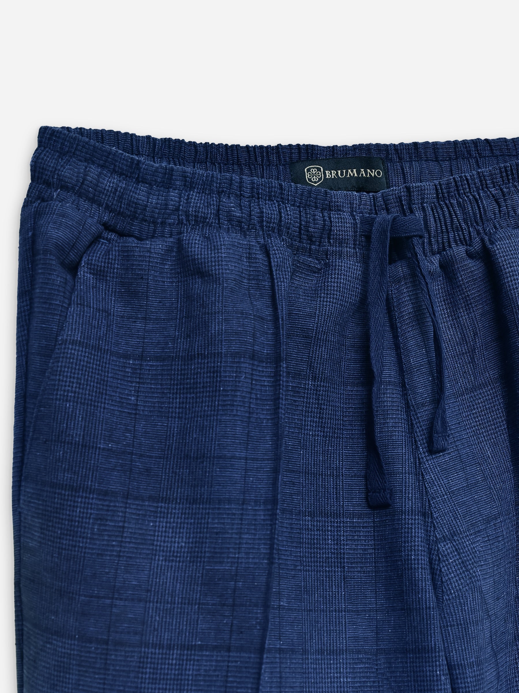 Navy Blue Checkered 100% Linen Pajama Trouser