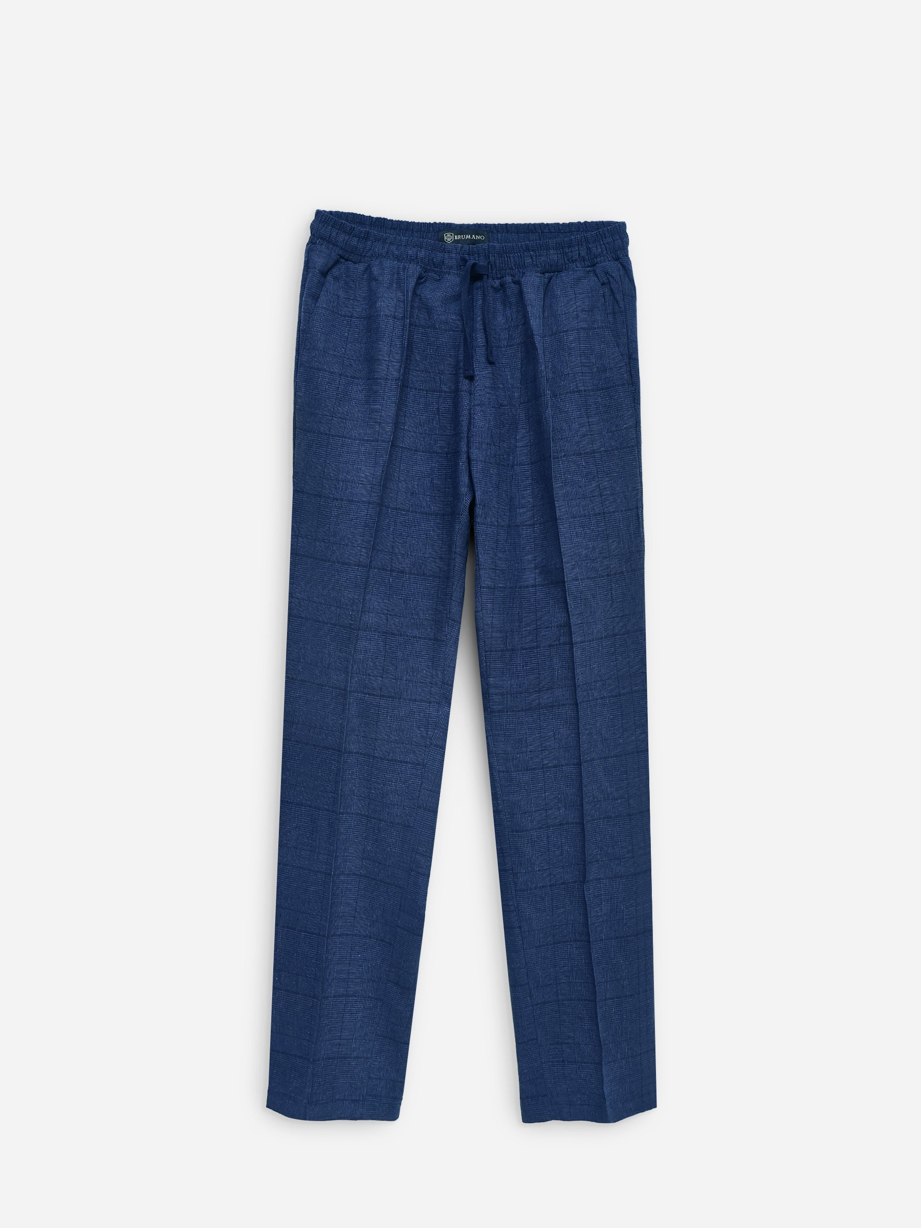 Navy Blue Checkered 100% Linen Pajama Trouser - Women