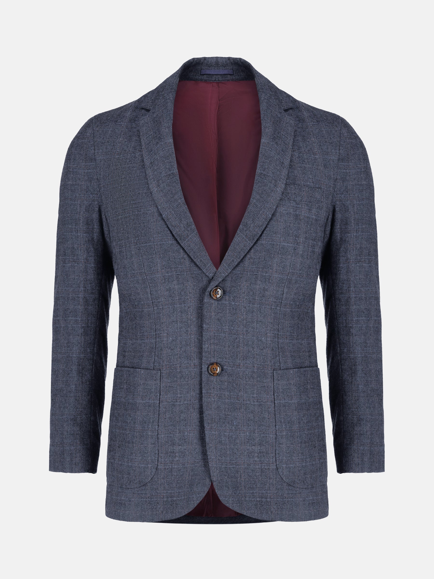 Navy Blue Checkered Wool & Cashmere Blazer - Sartoria