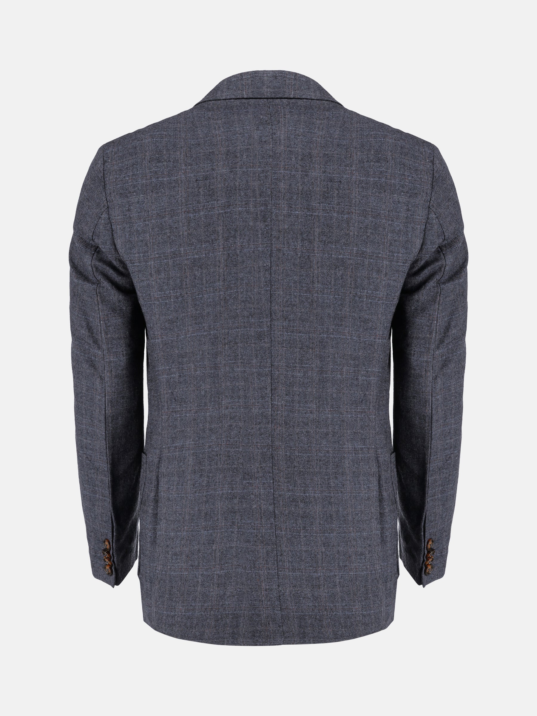 Navy Blue Checkered Wool & Cashmere Blazer - Sartoria