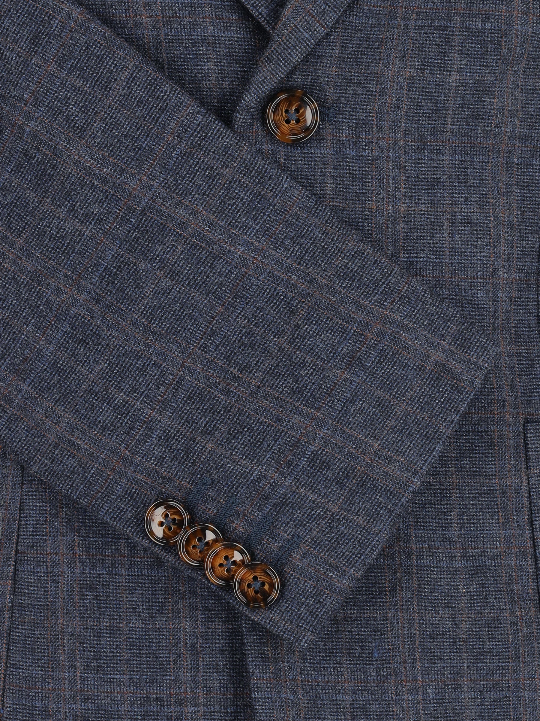 Navy Blue Checkered Wool & Cashmere Blazer - Sartoria