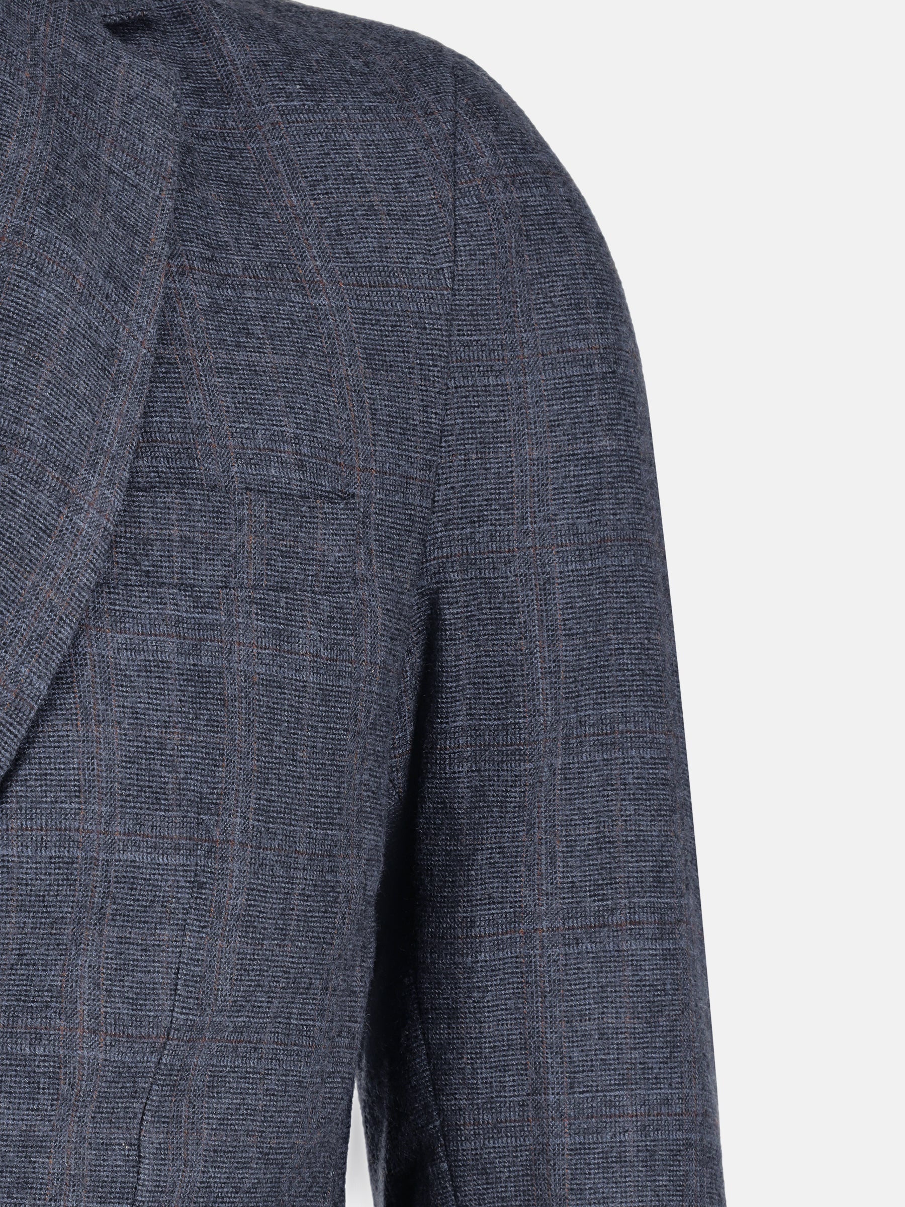 Navy Blue Checkered Wool & Cashmere Blazer - Sartoria