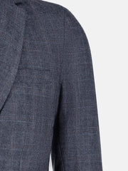 Navy Blue Checkered Wool & Cashmere Blazer - Sartoria