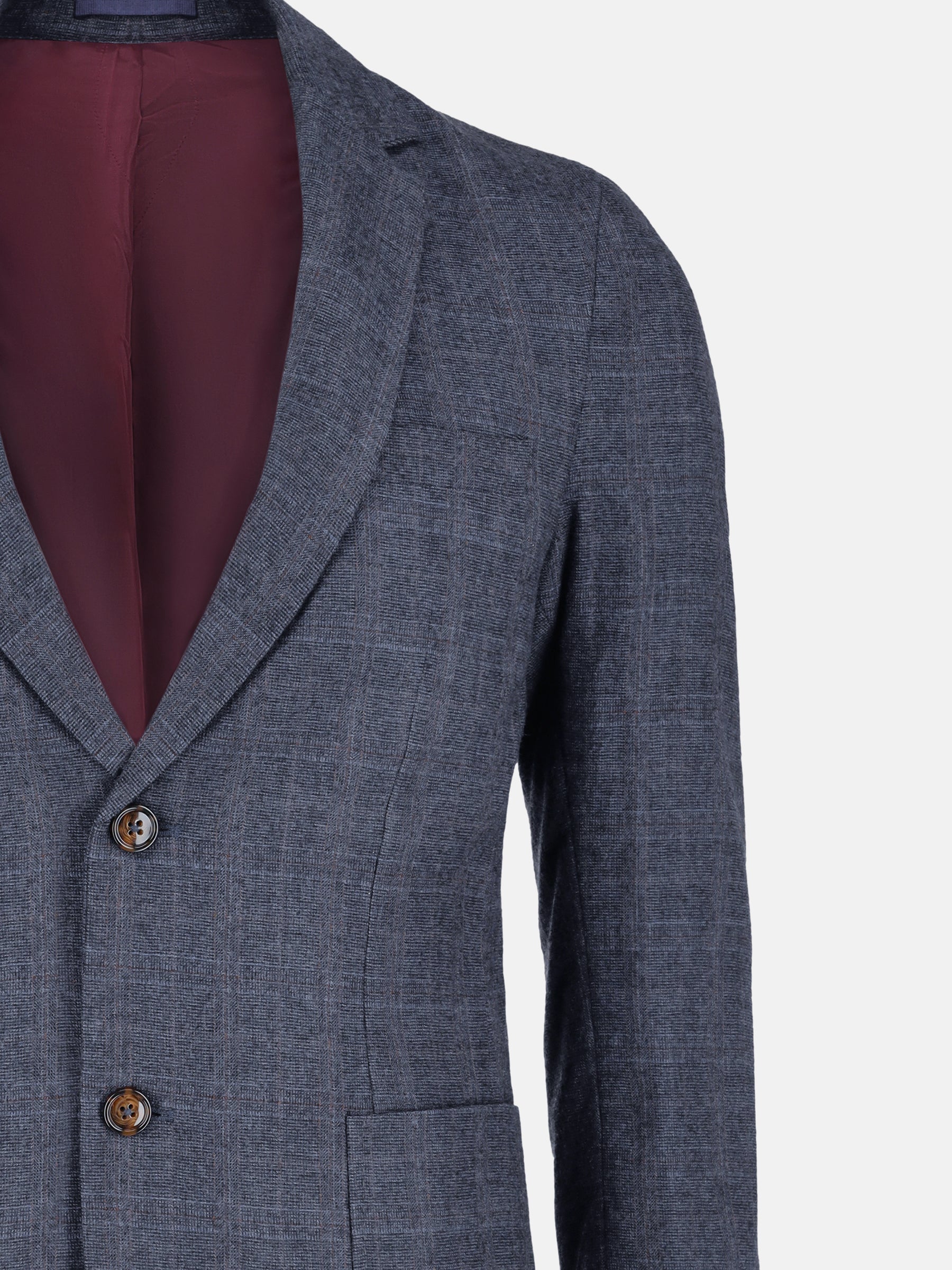 Navy Blue Checkered Wool & Cashmere Blazer - Sartoria