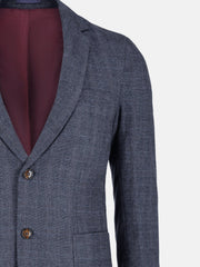 Navy Blue Checkered Wool & Cashmere Blazer - Sartoria