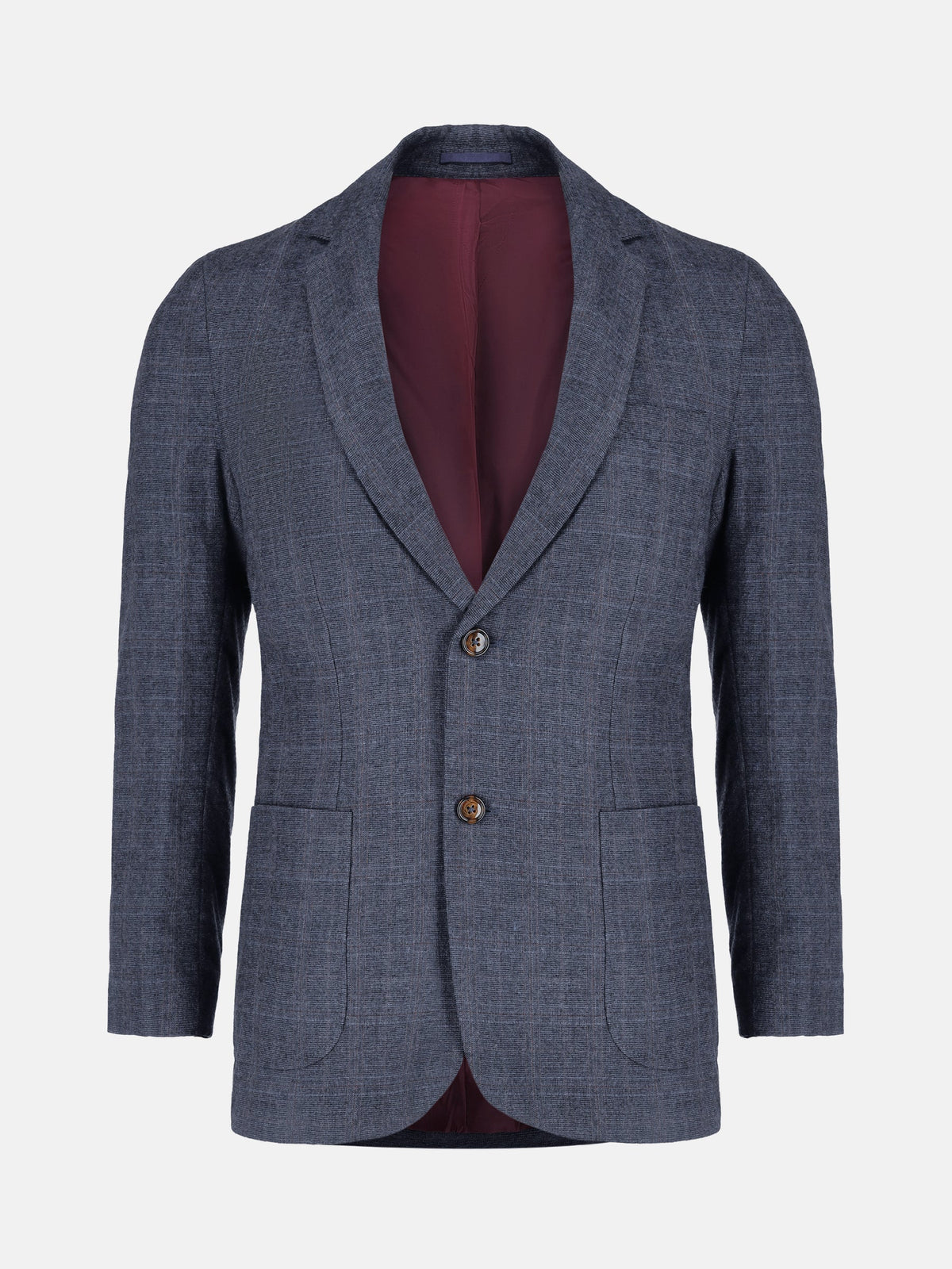 Navy Blue Checkered Wool & Cashmere Blazer - Sartoria