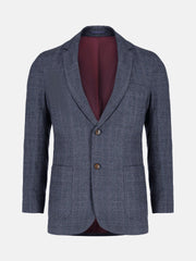Navy Blue Checkered Wool & Cashmere Blazer - Sartoria