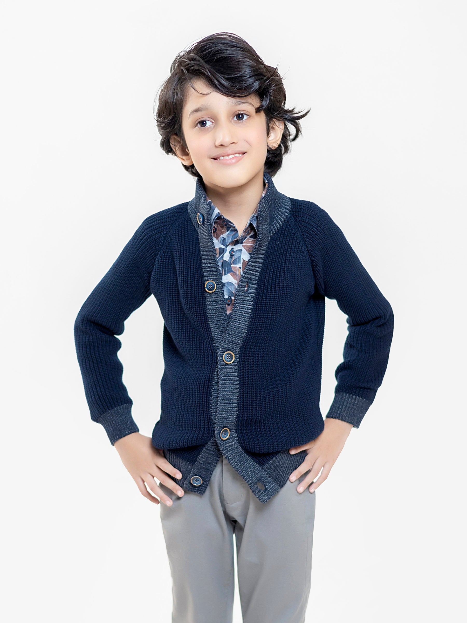 Navy Blue Chunky Casual Knitted Cardigan