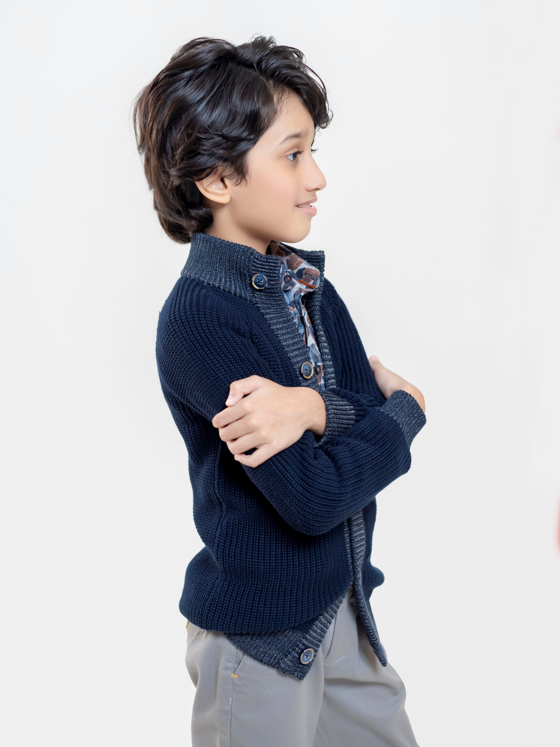 Navy Blue Chunky Casual Knitted Cardigan
