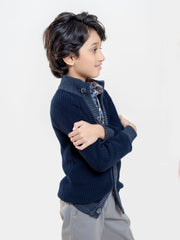 Navy Blue Chunky Casual Knitted Cardigan