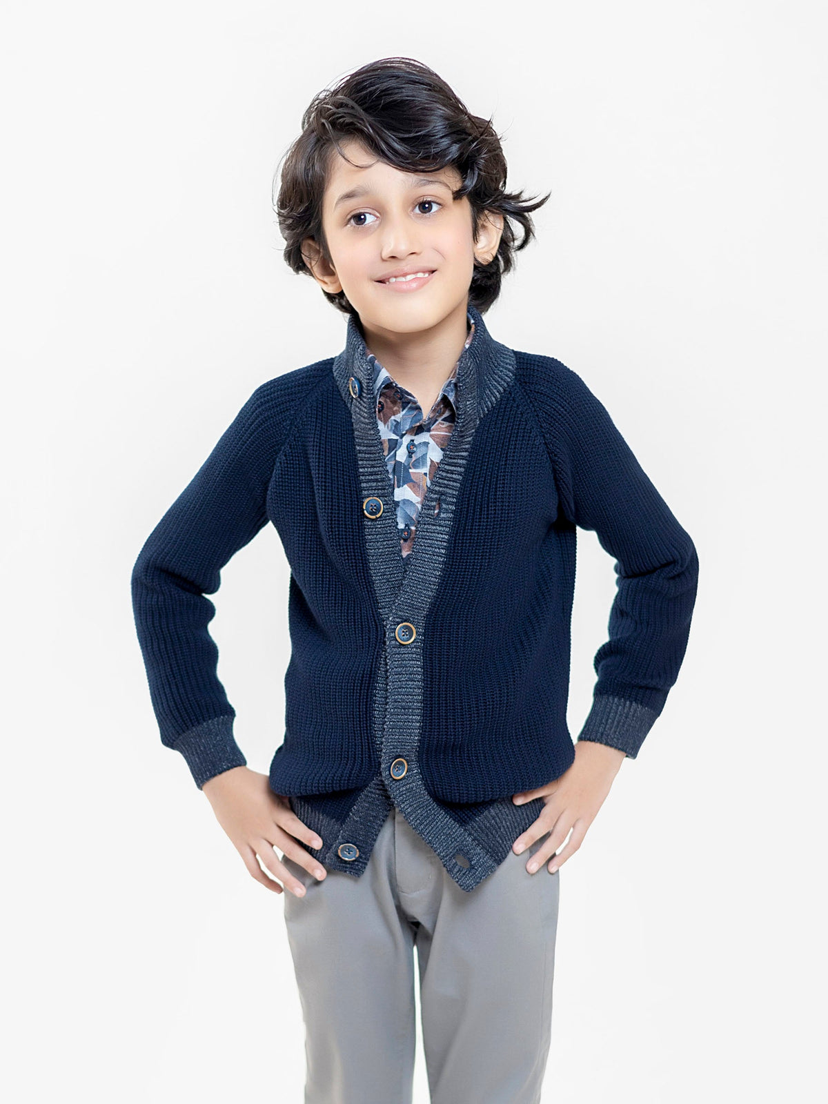 Navy Blue Chunky Casual Knitted Cardigan