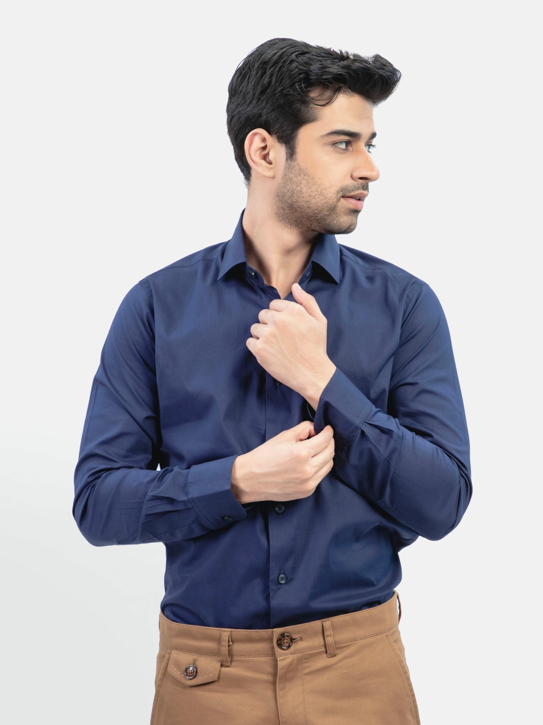 Navy Blue Classic Satin Formal Shirt