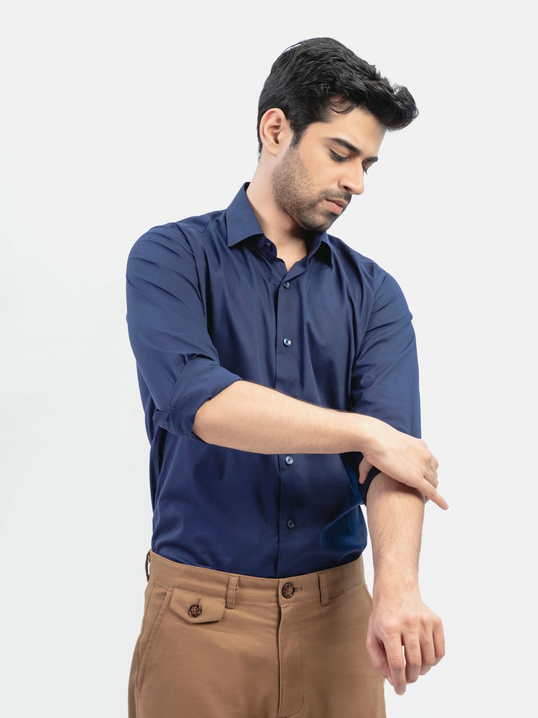 Navy Blue Classic Satin Formal Shirt