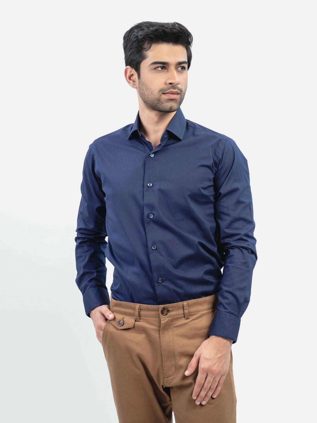 Navy Blue Classic Satin Formal Shirt