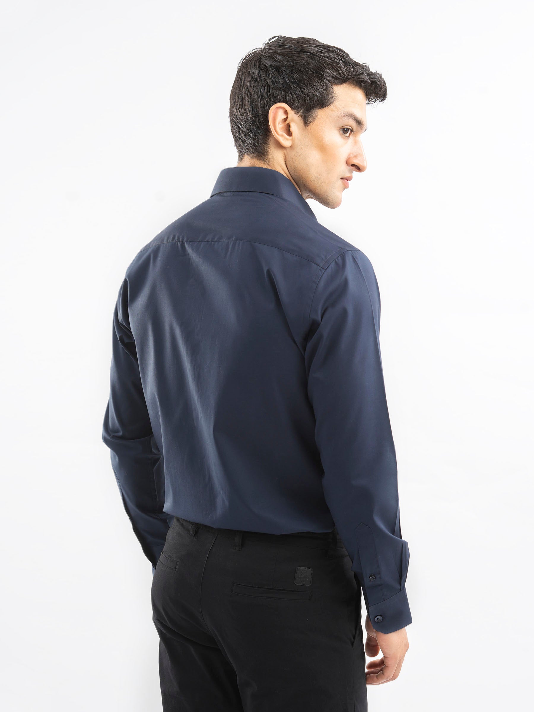 Navy Blue Classic Satin Shirt
