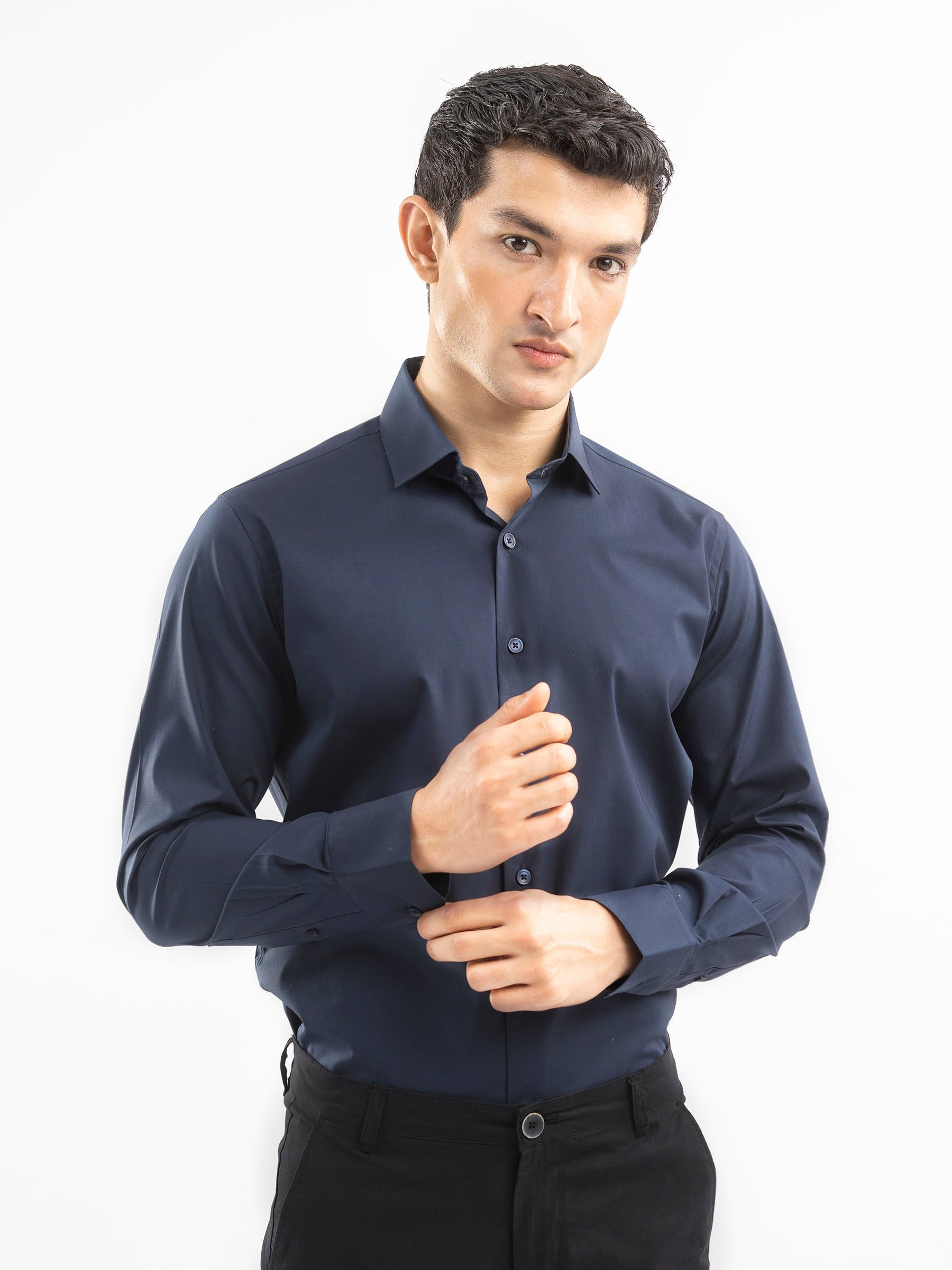 Navy Blue Classic Satin Shirt