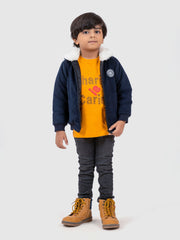 Navy Blue Corduroy Quilted Jacket With Sherpa Collar - Unisex