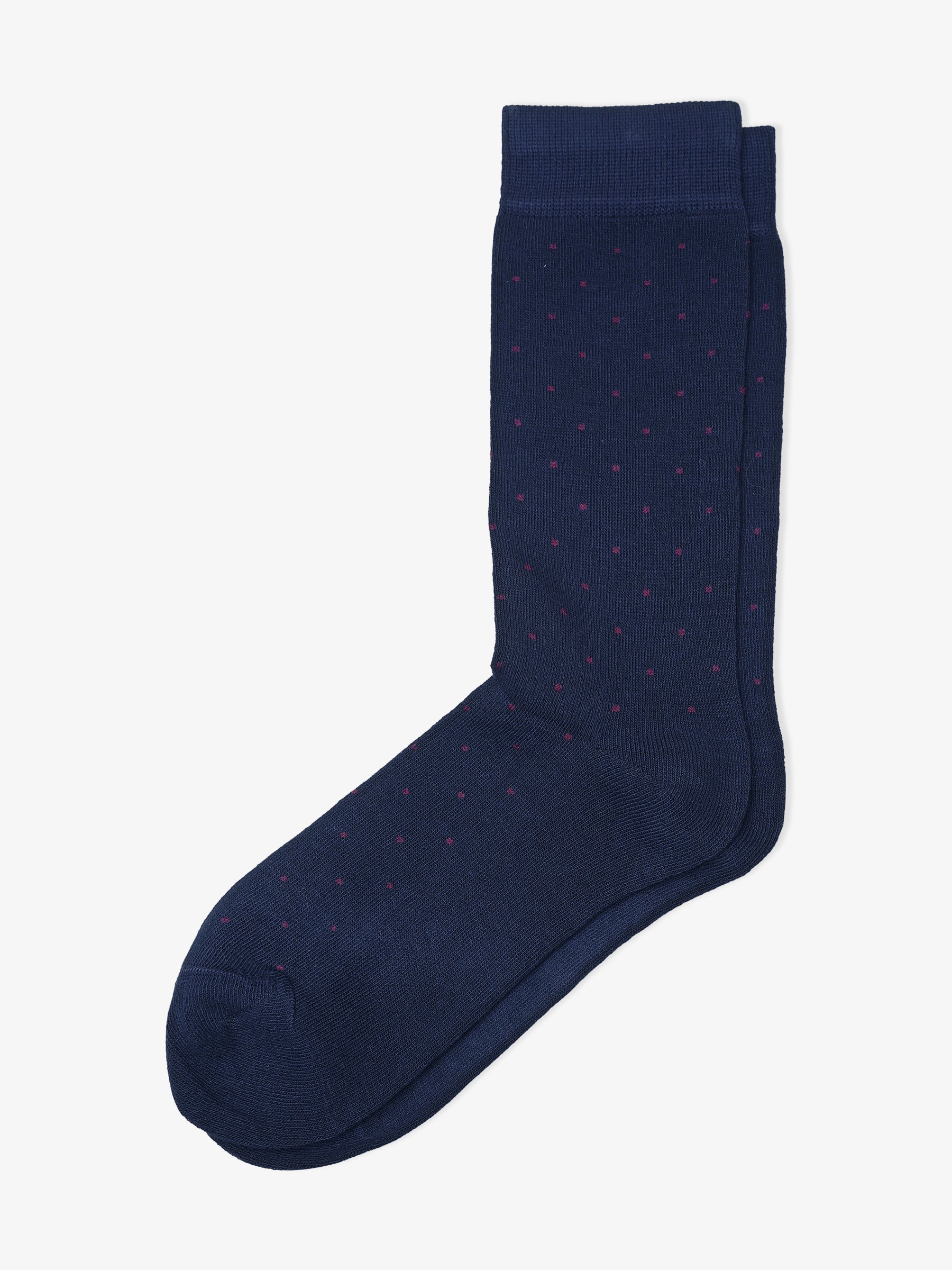 Navy Blue Cotton Socks With Maroon Dots