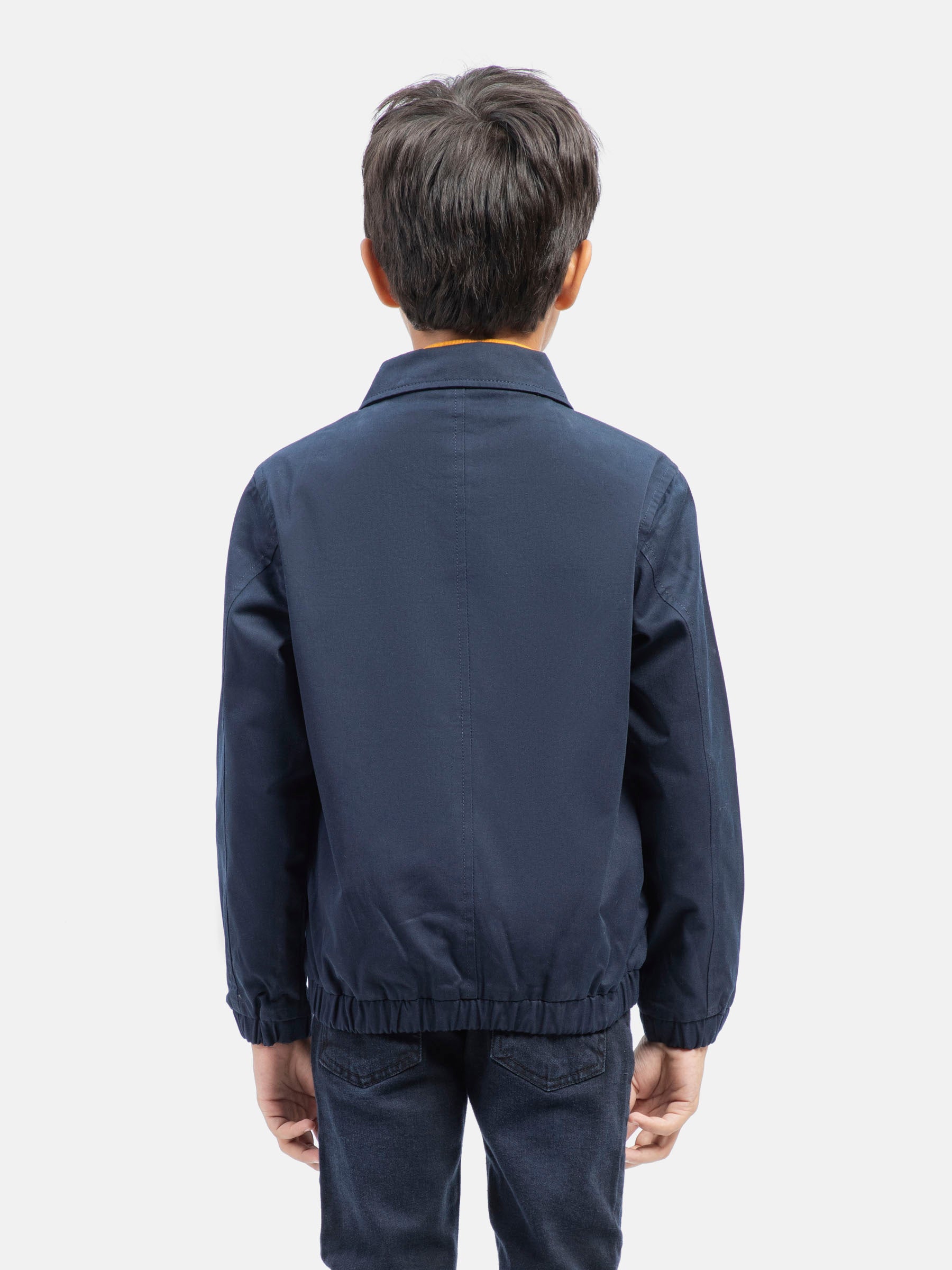 Navy Blue Cotton Twill Casual Collar Jacket