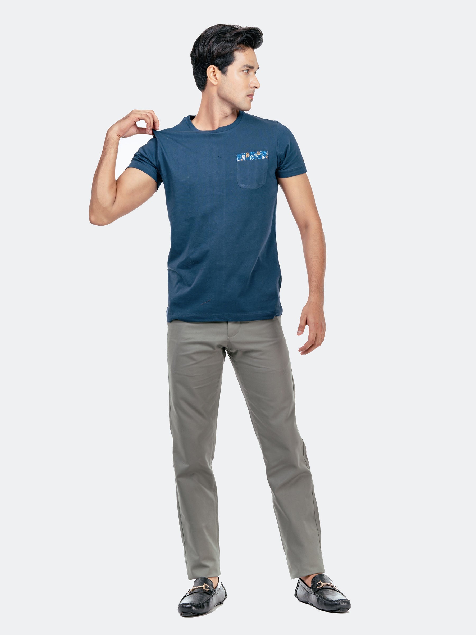 Navy Blue Crew Neck T-Shirt With Pocket