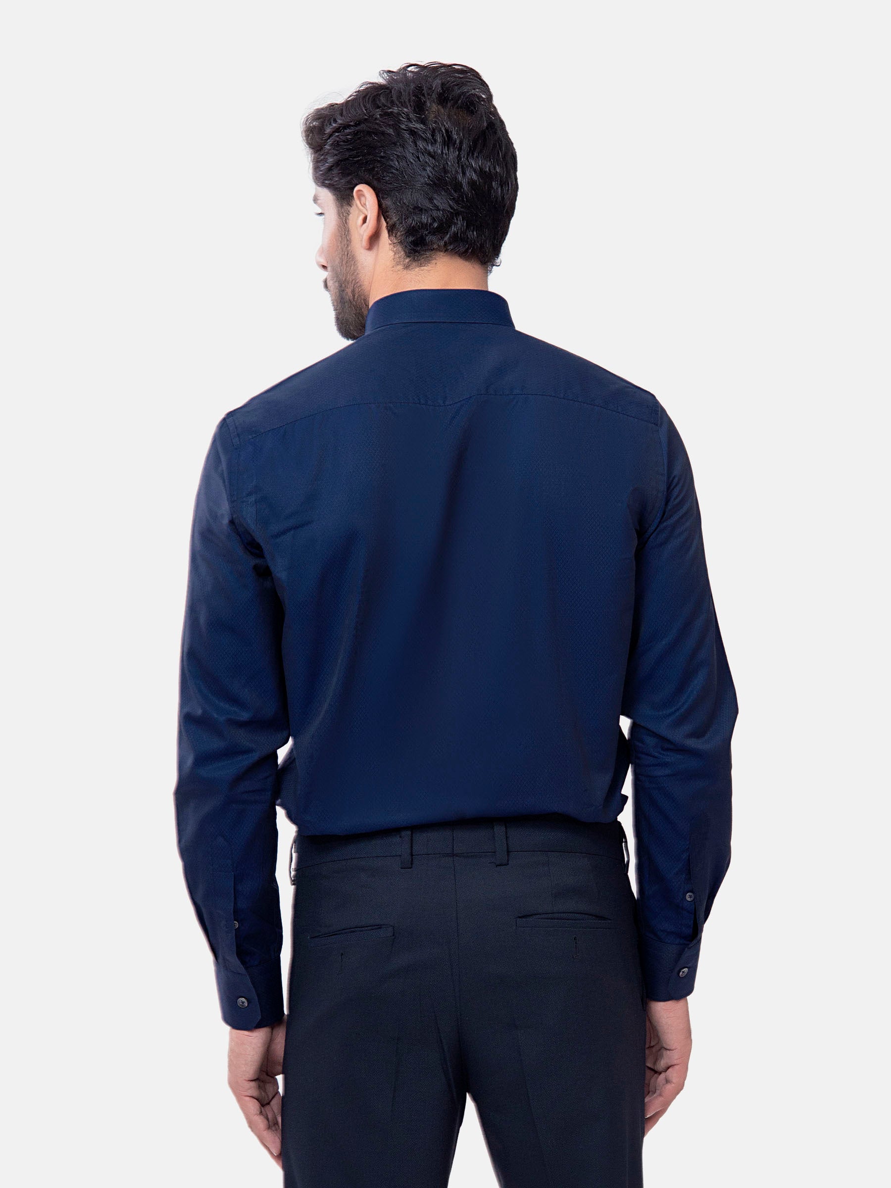 Navy Blue Diamond Patterned Button Down Shirt