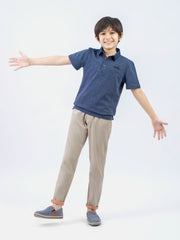 Navy Blue Dobby Structured Casual Polo