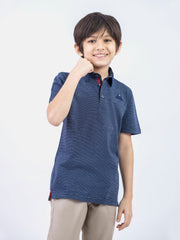 Navy Blue Dobby Structured Casual Polo