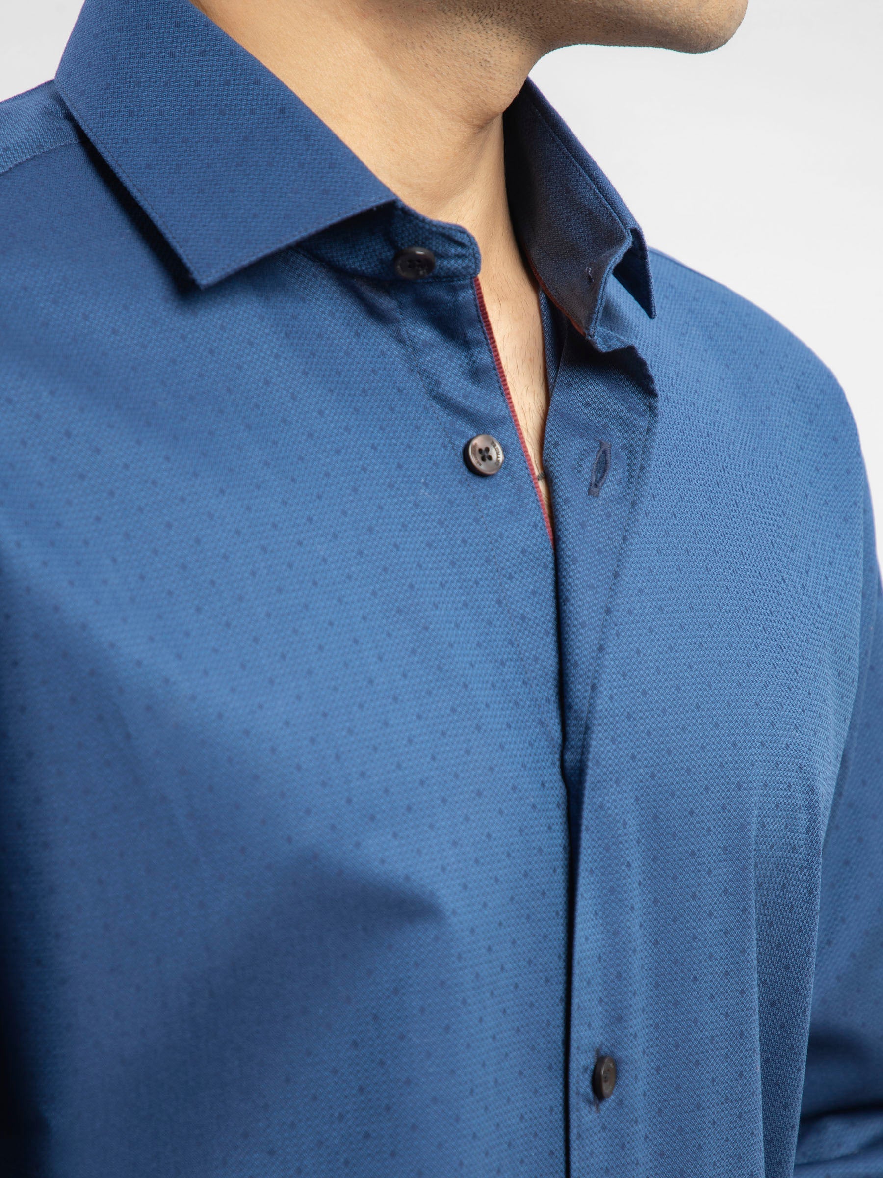 Navy Blue Dot Structured Formal Shirt