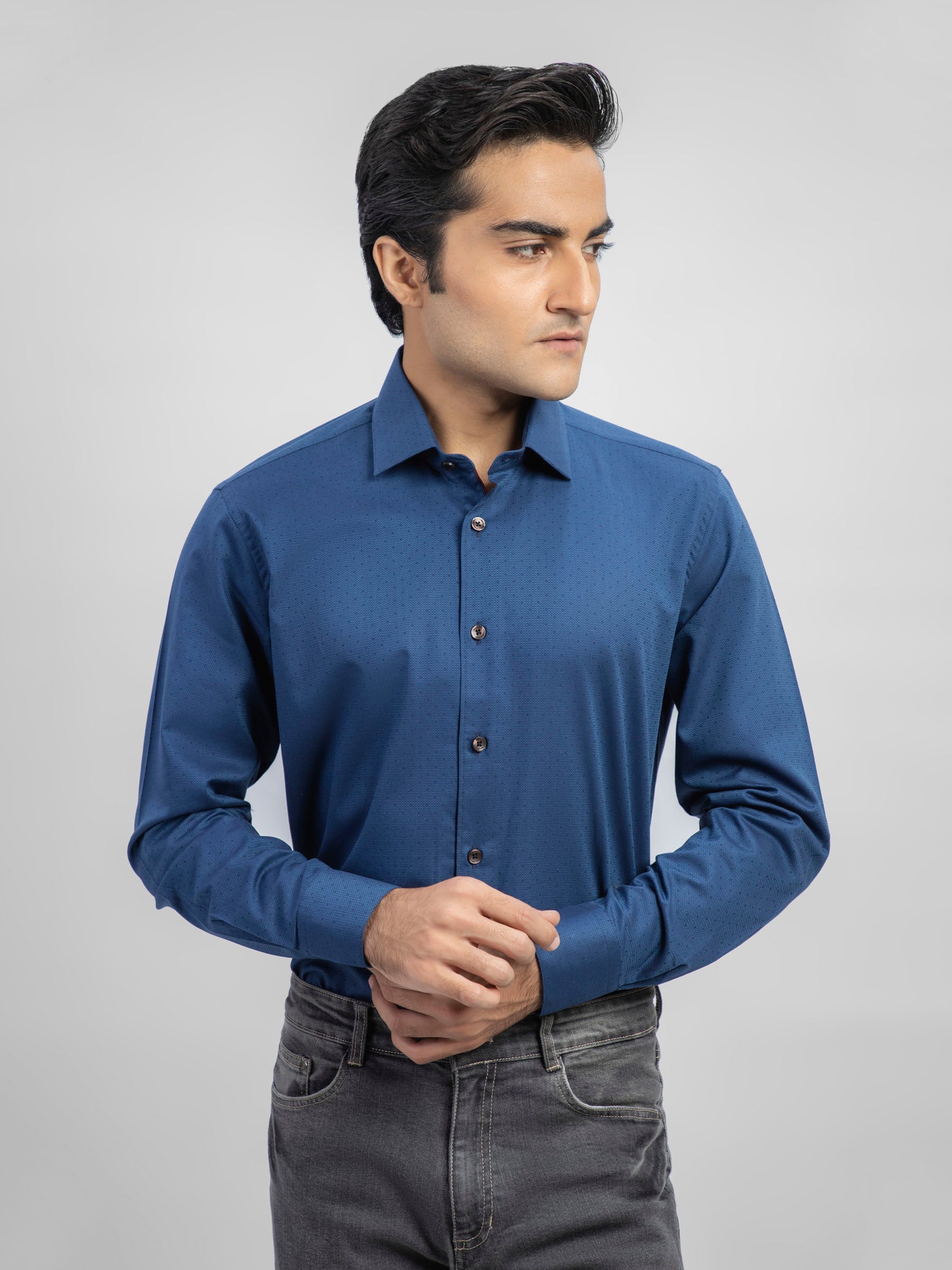 Navy Blue Dot Structured Formal Shirt