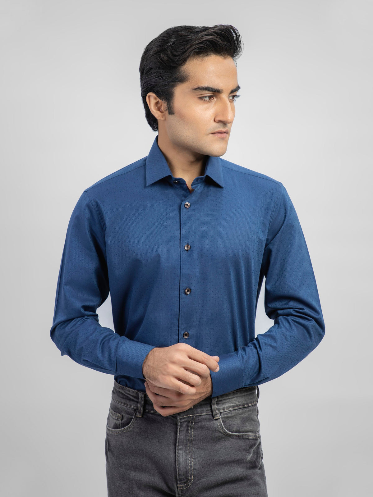 Navy Blue Dot Structured Formal Shirt