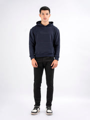 Navy Blue Embroidered Relaxed Fit Hoodie