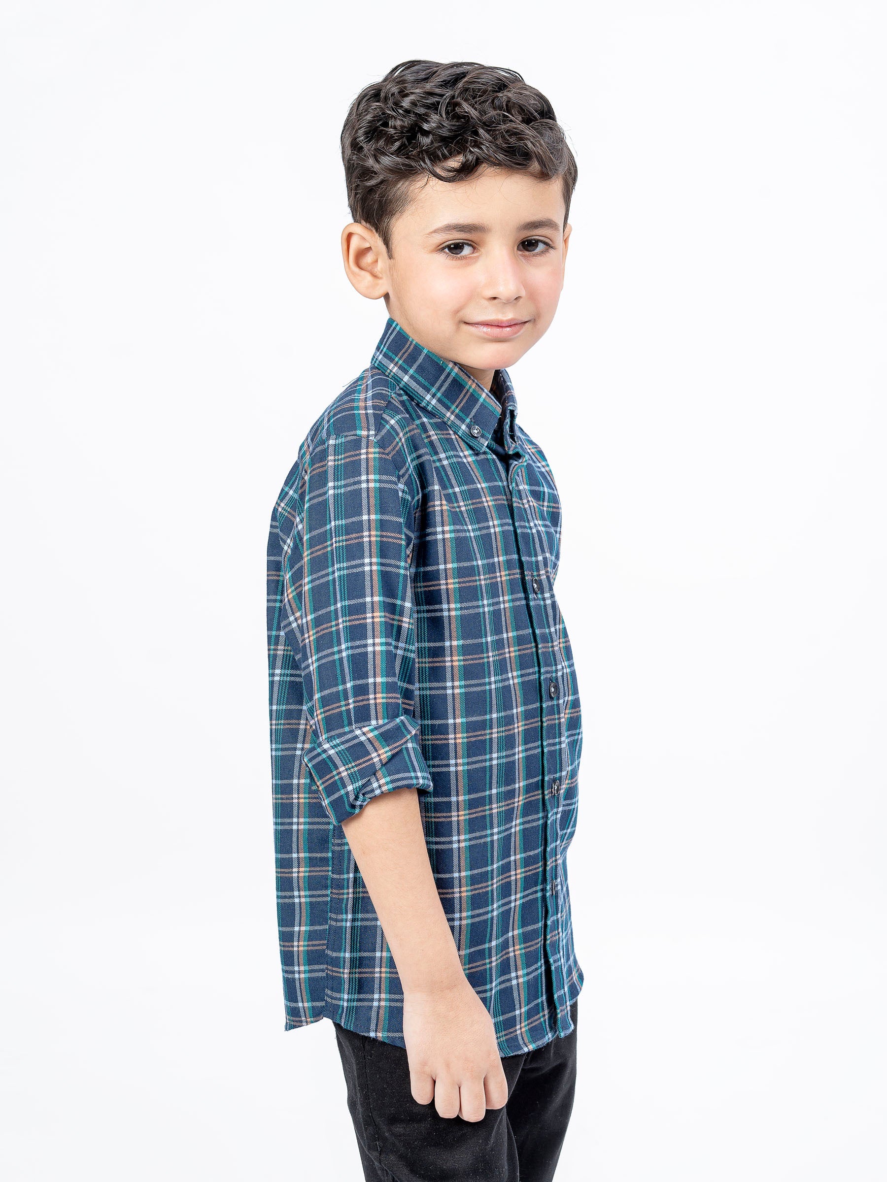 Navy Blue Flannel Checkered Casual Shirt