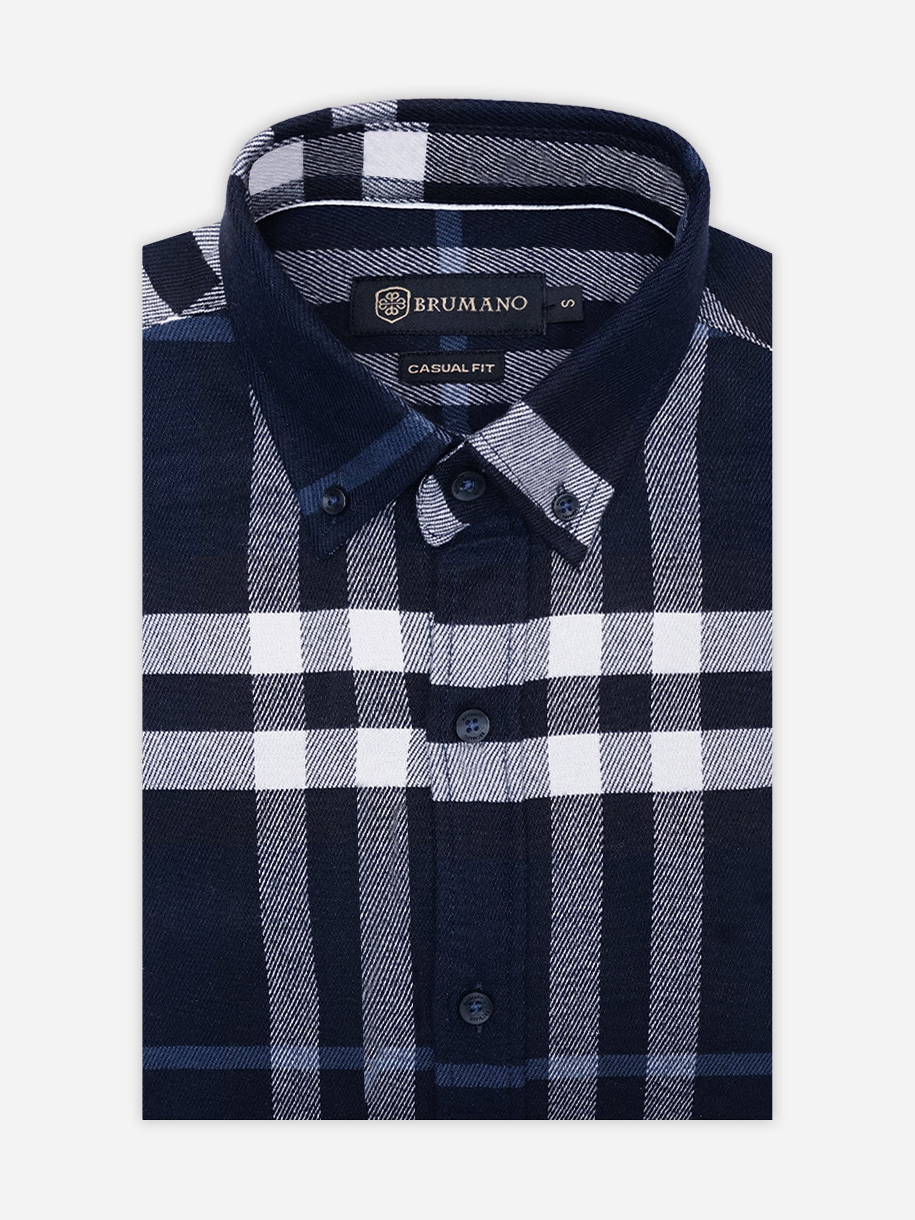 Navy Blue Flannel Gingham Checkered Shirt