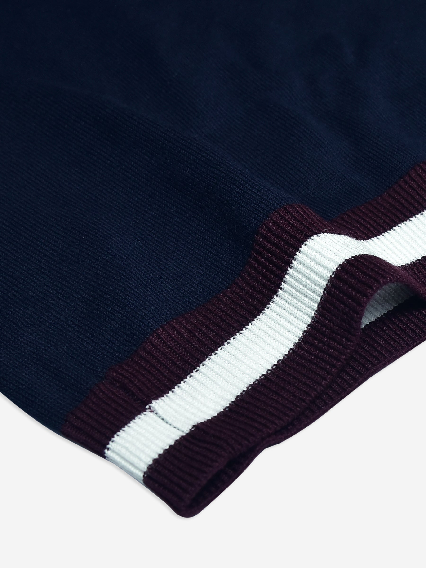 Navy Blue Flat Knit Polo With Contrasting Rib