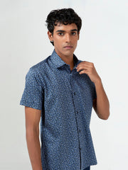 Navy Blue Floral Printed Half Sleeve Shirt