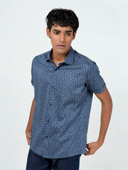 Navy Blue Floral Printed Half Sleeve Shirt