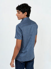 Navy Blue Floral Printed Half Sleeve Shirt