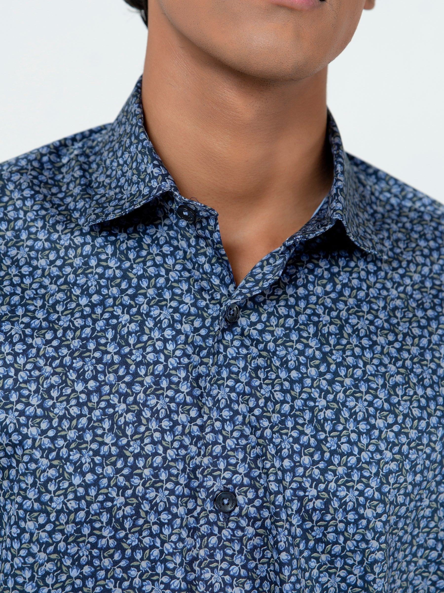 Navy Blue Floral Printed Half Sleeve Shirt