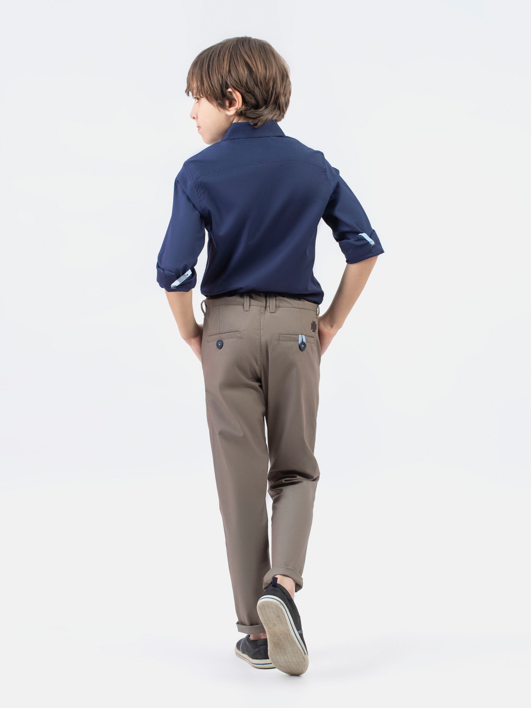 Navy Blue Formal Satin Shirt With Collar Detailing