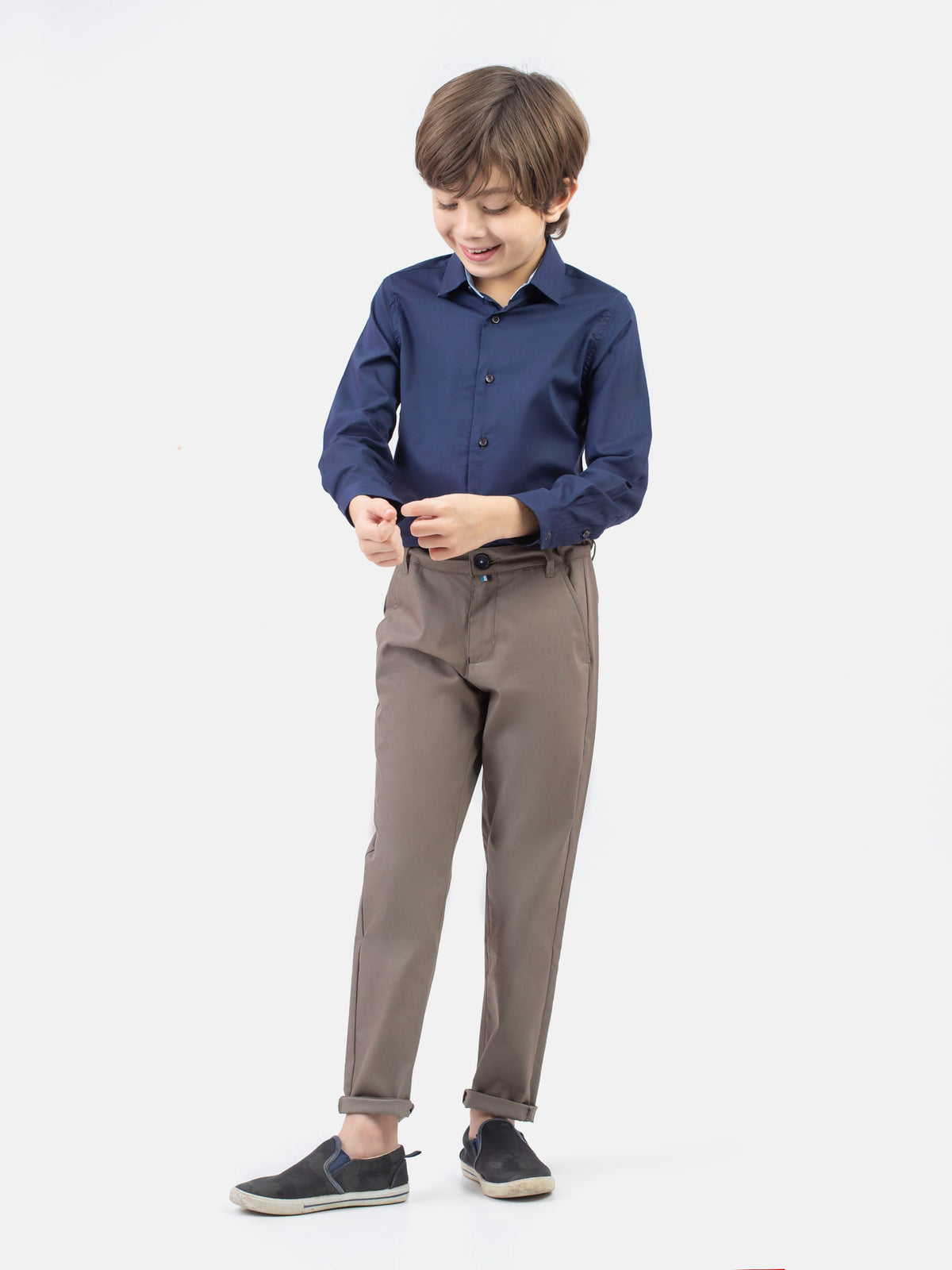 Navy Blue Formal Satin Shirt With Collar Detailing