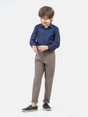 Navy Blue Formal Satin Shirt With Collar Detailing